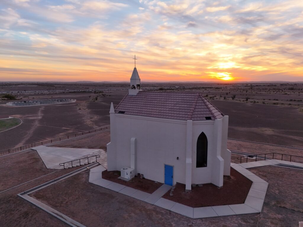 Sunset over church